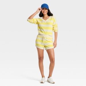 JoyLab Yellow and Cream Striped Knit Drawstring Shorts